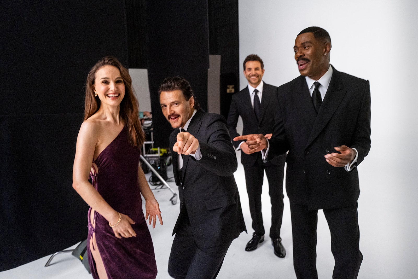 From left Natalie Portman Pedro Pascal Bradley Cooper and Colman Domingo on the set of Vanity Fairs 2024 Hollywood...