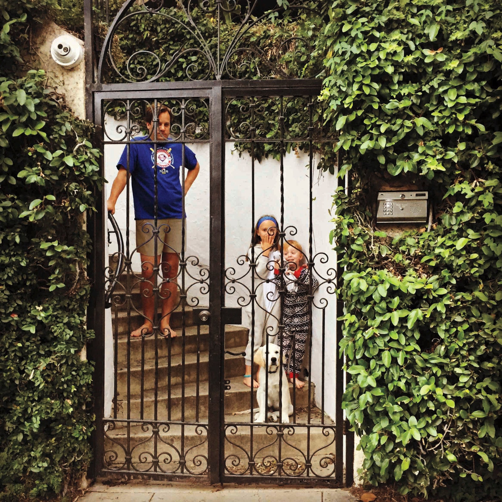 Punch Huttons husband John Hodges and their children at their former house in the Hollywood Hills.